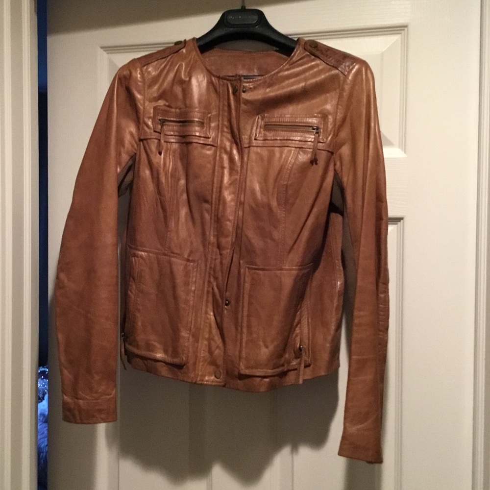 Vince Cognac Leather Jacket, Size Medium